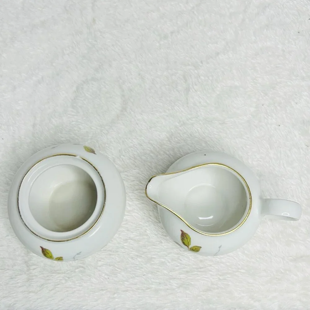 Eschenbach Bavaria Germany Moss Rose Demitasse Teacup Saucers Cream and Sugar